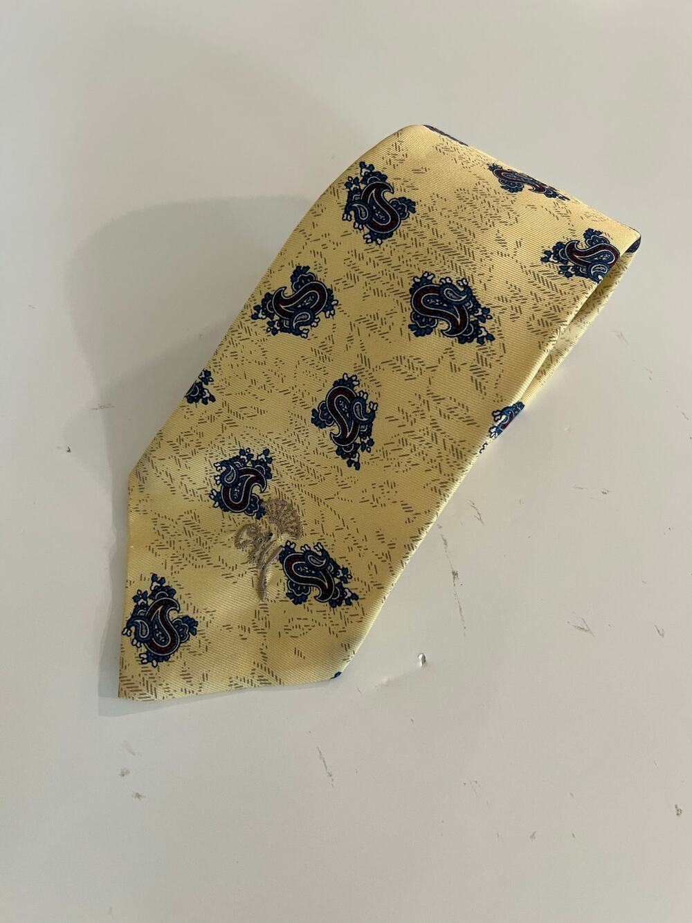 Countess Mara Men's Silk Neck Tie Yellow with Blue Red Small Paisley JL